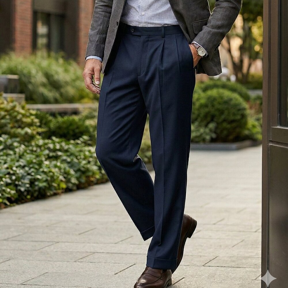 Perry Ellis Portfolio Mens 36x32 Navy Blue Pleated Pants